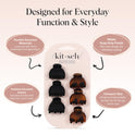 Kitsch Mini Claw Clips for Women - Stylish Small Hair Clips for Kids | Stays In Place Without Pulling or Snagging | Durable & Sturdy Plastic | Ideal Gifts for Women - Tortoise & Black, 6 Pcs