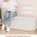 B FSOBEIIALEO Ottoman with Storage for Living Room, Sherpa Folding Storage Ottoman Foot Rest, 43.3 Inches Collapsible Bedroom Bench White