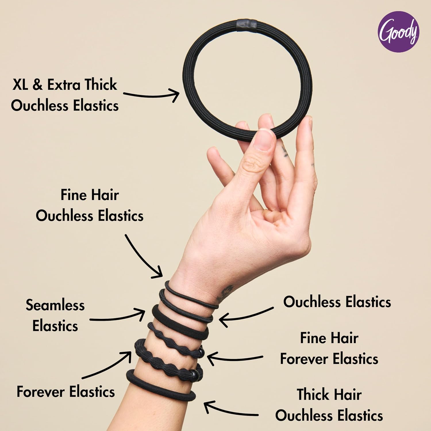 Goody Ouchless Hair Elastics – No Pull, No Breakage, Tangle-Free Hold for Fine Hair – 50 Count, Assorted Neutrals, Long-Lasting Ponytail Holders for Women & Men