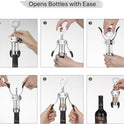 Beneno Wine Opener, Zinc Alloy Premium Wing Corkscrew with Multifunctional Bottles Opener, Sharp Wine Corkscrew with Ergonomic Non-Slip Wing Handle, Silver