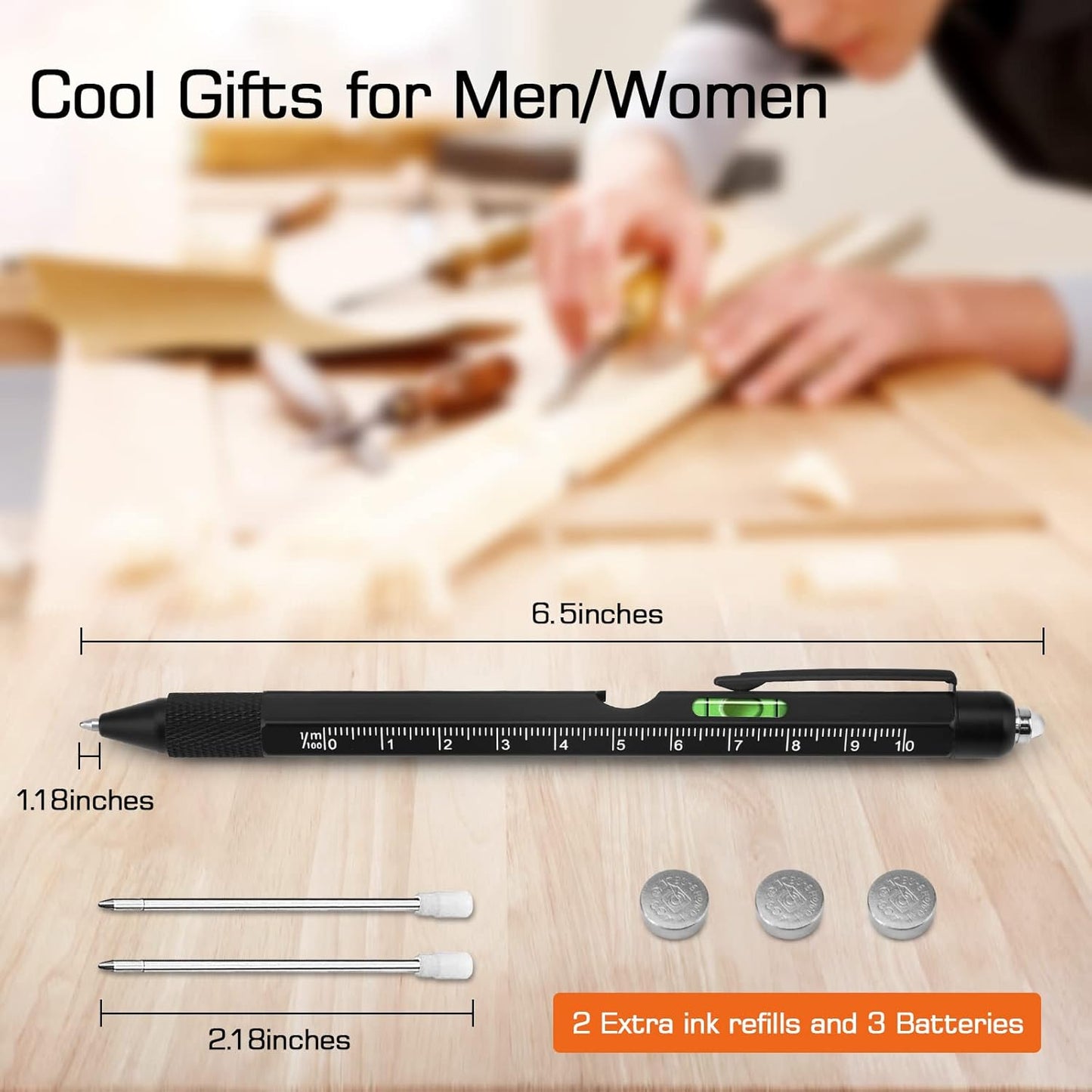 Gifts for Men, Mens Valentines Day Gifts for Him Husband, 9 in 1 Multitool Pen, Cool Tools Gadgets Birthday Stocking Stuffers for Men, Fathers Day Dad Presents from Daughter Son