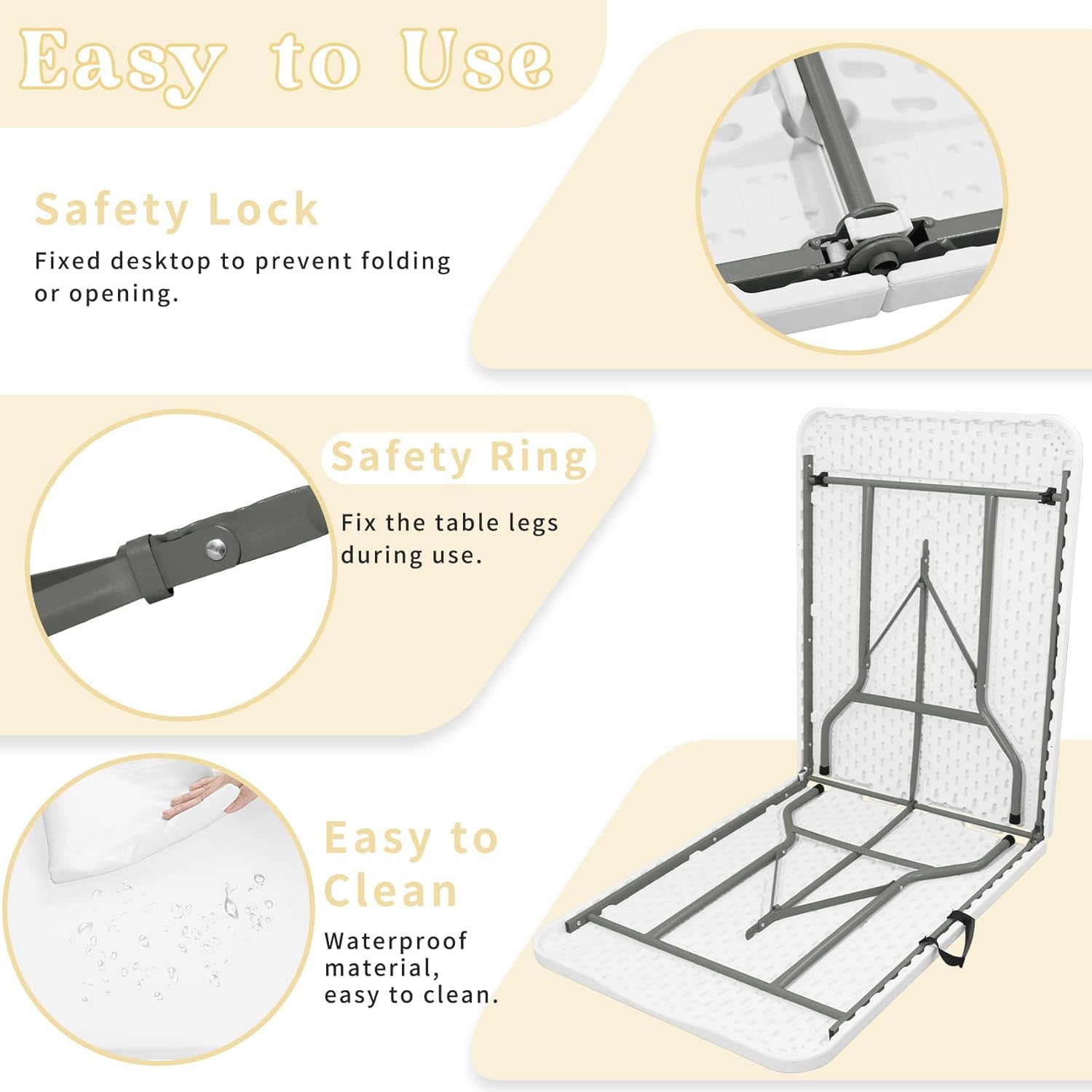 Set of 2 Folding Table 6 FT Lightweight Camping Table Portable Plastic Rectangular Outdoor Dining Table Steel Legs Fold-in-Half with Carrying Handle for Indoor,Picnic,Party,Wedding,Events(White)
