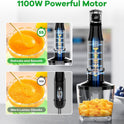 Immersion Blender Handheld Corded Hand Blenders Set 1100W, Trigger Variable Speed 5 in 1 Stick Emulsifier with Chopper, Whisk and Frother for Soup, Baby Food and Smoothies
