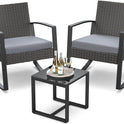 3 Pieces Outdoor Patio Furniture Set Rocking Bistro Set Outdoor Rattan Conversation with Coffee Table for Garden Balcony Backyard Poolside (Grey Cushion)