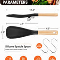 Cooking Spoon for Nonstick Cookwares, Great for Cooking and Serving Sturdy BPA-Free Matte Silicone, Wood Handle Spoon for Mixing, Scoop, and Scrape (Black & Grey, 11.4 inch)