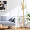 Dimmable Floor Lamp, Industrial Floor Lamps for Living Room, Gold Tree Lamp Standing Lamp Tall Lamps with 3 Elegant Teardrop Cage Head & 800 Lumens LED Bulbs for Living Room Bedroom Office