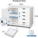 DEVAISE 5-Drawer Wood Drawer Cabinet, Office Storage Cabinet with Adjustable Shelf & Wheels, Printer Stand for Home Office, White