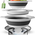 Collapsible Colanders (3 Pack Set) Food Strainers with Over-Sink Water Draining Base for Pasta Fruits and Vegetables (Patent Pending) White (3 Sizes, 3QT, 4QT and 5 Quart)