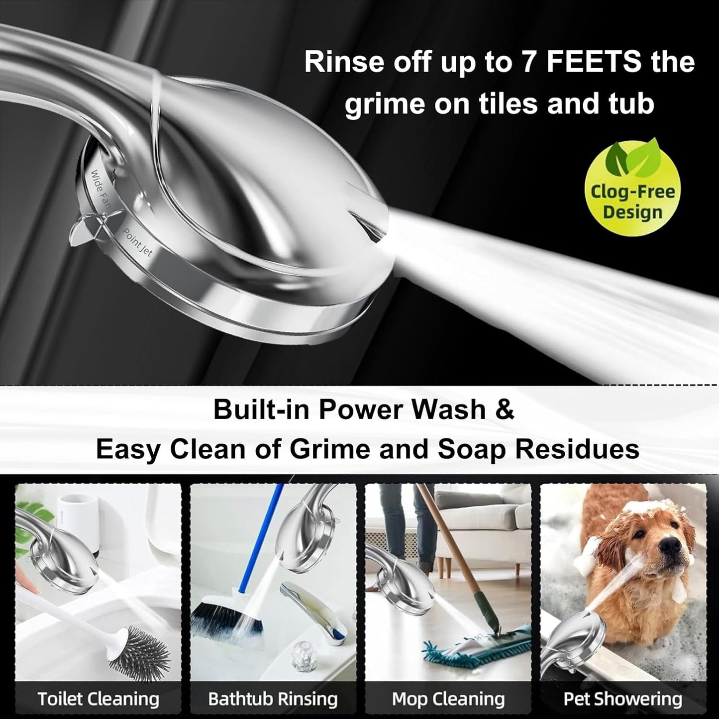 Shower Head,10 Functions High Pressure shower head with handheld, Built-in Pause Mode & 2 Power Wash, Non-Clogging Nozzles High Flow Hand Held Shower Head, Leakproof 6.5ft Hose&Metal Bracket
