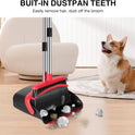 NACENA Broom and Dustpan Set, 52-in Long Adjustable Handle Broom Dustpan Combo with Dustpan Teeth to Automatically Clean Hair Suitable for Home Kitchen Office Hall Floor（Black&Red）