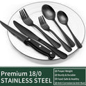 EWFEN 24-Piece Silverware Set with Steak Knives, Food-Grade Stainless Steel Tableware Cutlery Set for 4, Mirror Finished Flatware Utensil for Home Restaurant Black