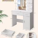 Lighted Makeup Vanity Desk, 35.4“W x 15.7'”D x 54“H, White (with Lights and Mirror, Dimming Function, 2 Drawers and 1 Cabiniet, Open Shelves) by Boahaus