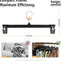 Hanger Central 30 Pack Pants Hangers – 12 Inch Slim Plastic Clothes Hangers with Clips for Skirts, Shorts & Trousers – Non Slip Grip, Heavy Duty Space Saver with Swivel Hook – Black Closet Organizer