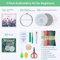 ETSPIL Embroidery Kit for Adult Beginners, 3-Pack 33-Stitch Practice Samplers, Pre-Stamped Patterns, 7.8-Inch Hoop, Threads & Needles, Step-by-Step Guide & Video, DIY Needlework Craft Gift for Women