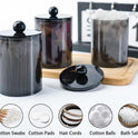 2 Pack Qtip Holder,Canister Apothecary Jar Set, Bathroom Jars with Lids Set for Cotton Swabs, Balls, Pads, Floss Picks,10oz-12oz Plastic Canisters Restroom Bedroom Vanity Organizer(Black)