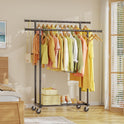 Double Rods Clothes Rack, Rolling Clothing Rack for Hanging Clothes Portable Wardrobe Rack, Metal Garment Rack Sturdy Coat Rack for Bedroom Laundry Living Room, Black