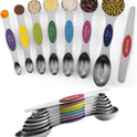 Pack of 8 Stainless Steel Magnetic Measuring Spoons Set, Dual Sided, Stackable, Adjustable Teaspoon and Tablespoon Measure Spoon with Leveler, Kitchen Gadgets