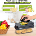Vegetable Chopper,12-in-1 Multifunctional Food Chopper,Professional Onion Chopper with 7 Blades,Vegetable Cutter with Container for Salad,Potato,Carrot,and Garlic; Essential Kitchen Tool(Grey)