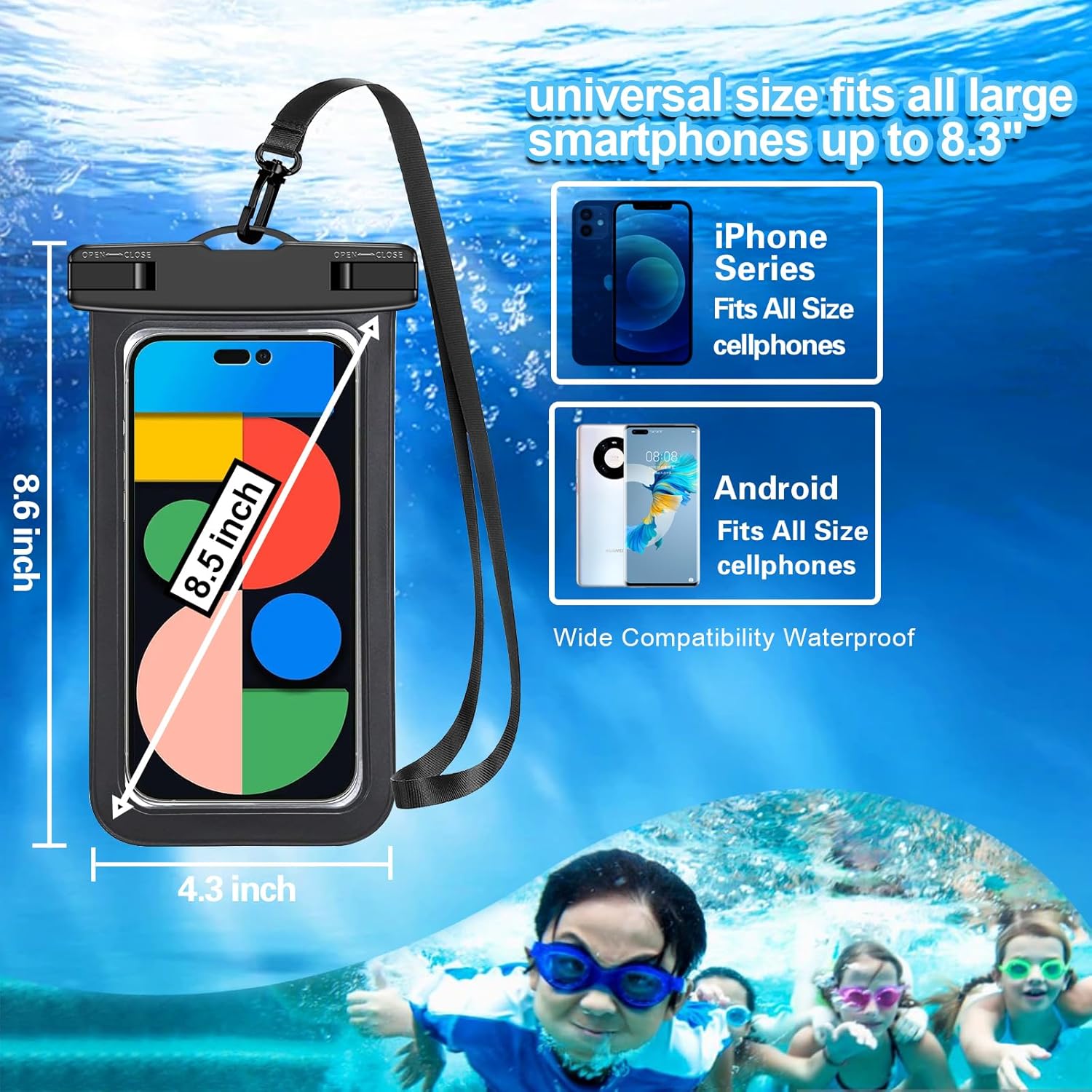 Famoby Up to 8.3" 5 Pack Multicolor Universal Waterproof Phone Pouch, Phone Waterproof Case Dry Bag,Protection Level: IP68,Outdoor Sports for Apple iPhone,Samsung