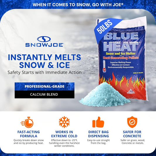 Blue Heat Snow & Ice Melter, Heat-Generating Pellets, Non-Staining Melt, 50 Lb Bag - Ice Remover for Driveway, Concrete, Sidewalk, and Outdoor Spaces