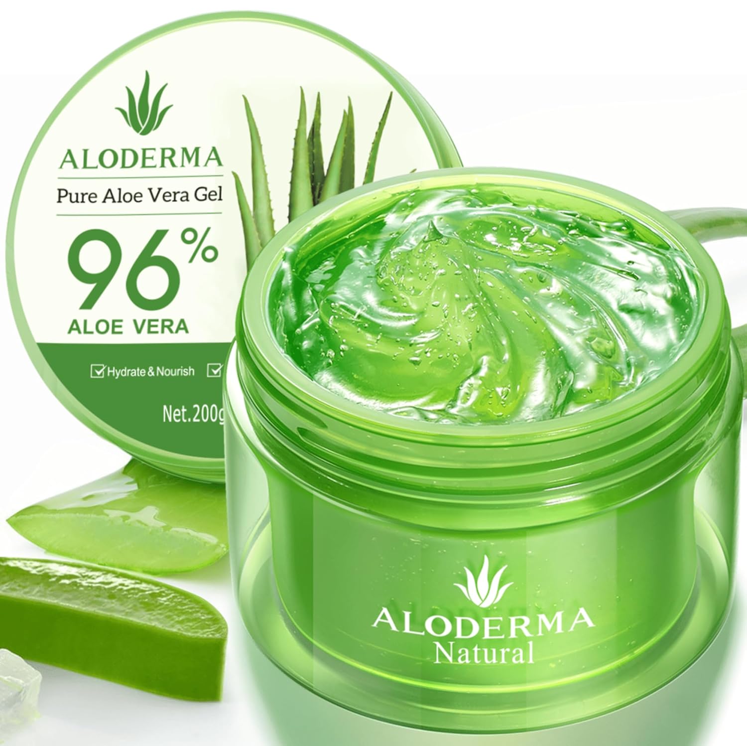 Aloderma Organic 96% Aloe Vera Gel – Hydrating Face, Body & After-Sun Care, 7oz
