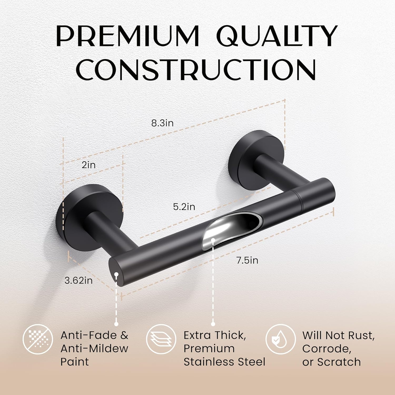 Day Moon Matte Black Toilet Paper Holder - Wall Mount Modern Roll Holder for Bathroom