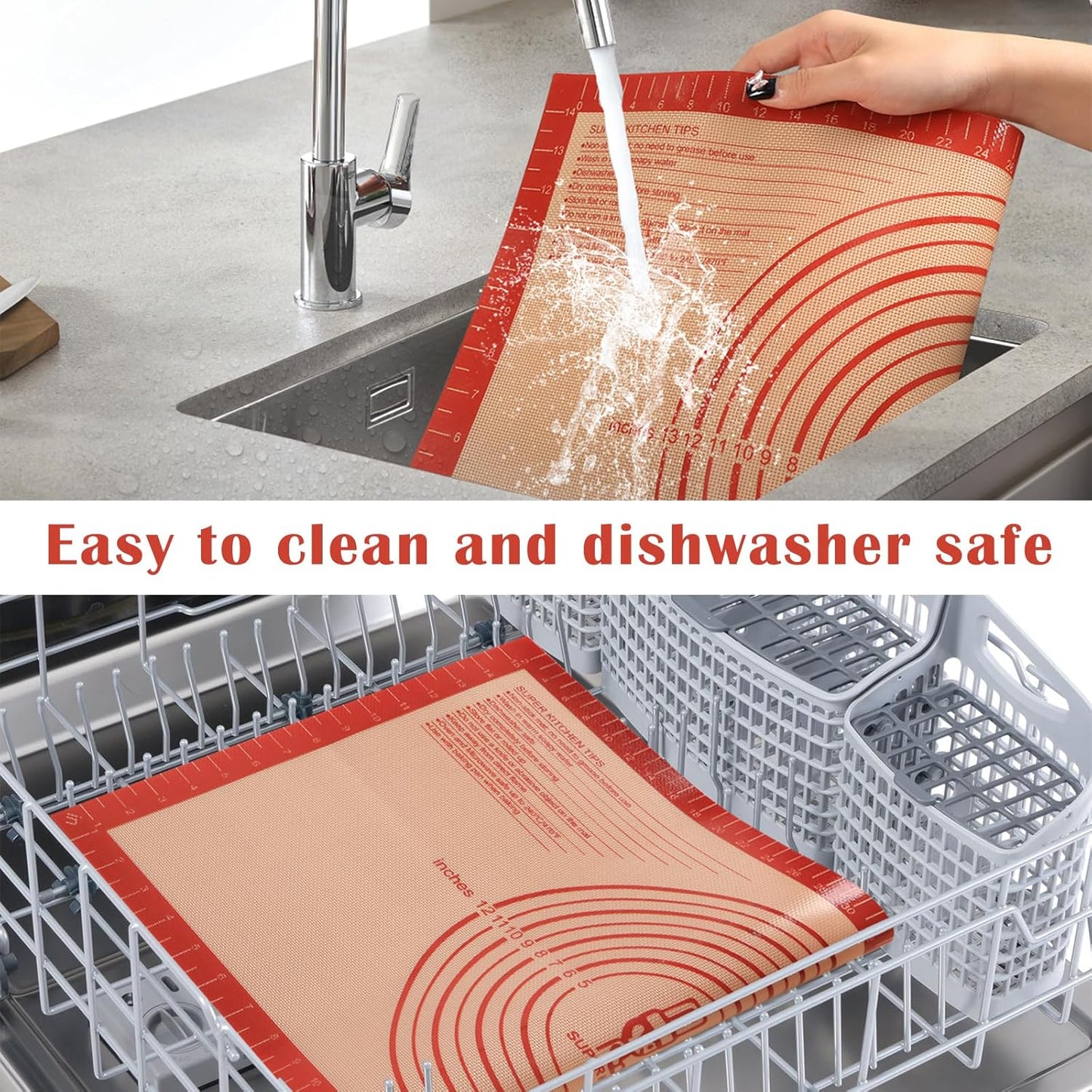 Non-slip Silicone Pastry Mat Extra Large with Measurements 28''By 20'' for Silicone Baking Mat, Counter, Dough Rolling, Oven Liner,Fondant/Pie Crust By Folksy Super Kitchen Red