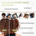 BONNET QUEEN Silk Bonnet for Sleeping Women Satin Bonnet Night Sleep Cap Hair Wrap for All Hair with Adjustable Tie Band,Black