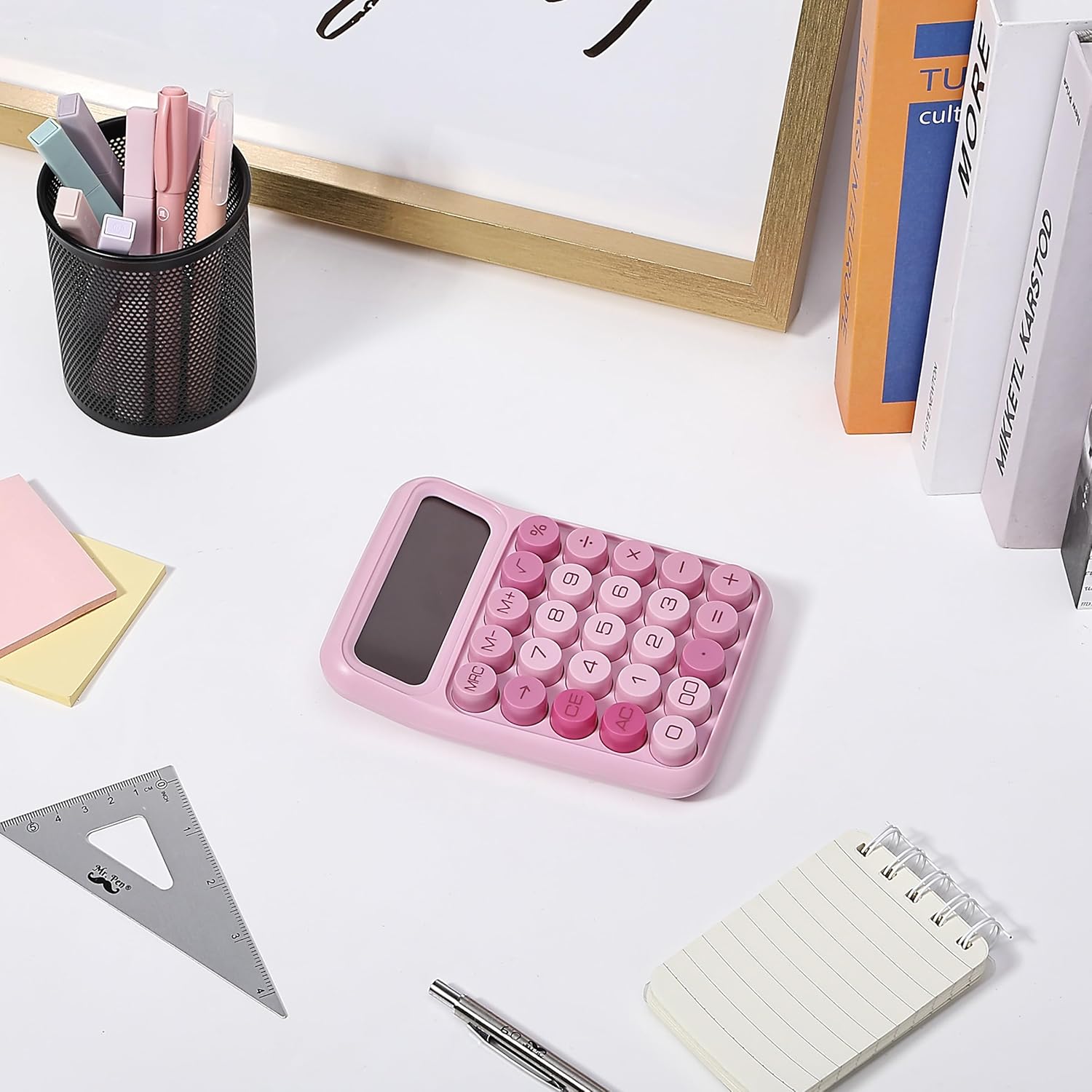 Mr. Pen Mechanical Switch Calculator - 12 Digit Large LCD Display, Pink with Big Buttons