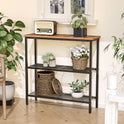 HOOBRO 29.5" Narrow Console Table, 3-Tier Entryway Table, Thin Sofa Table with Shelves, Side Table, Display Table, for Hallway, Entrance, Living Room, Bedroom, Rustic Brown and Black BF73XG01