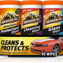 Armor All Protectant, Glass and Cleaning Wipes, Wipes for Car Interior and Car Exterior, 30 Count Each (Pack of 3)