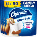 Charmin Ultra Soft Cushiony Touch Toilet Paper, 18 Family Mega Rolls = 90 Regular Rolls