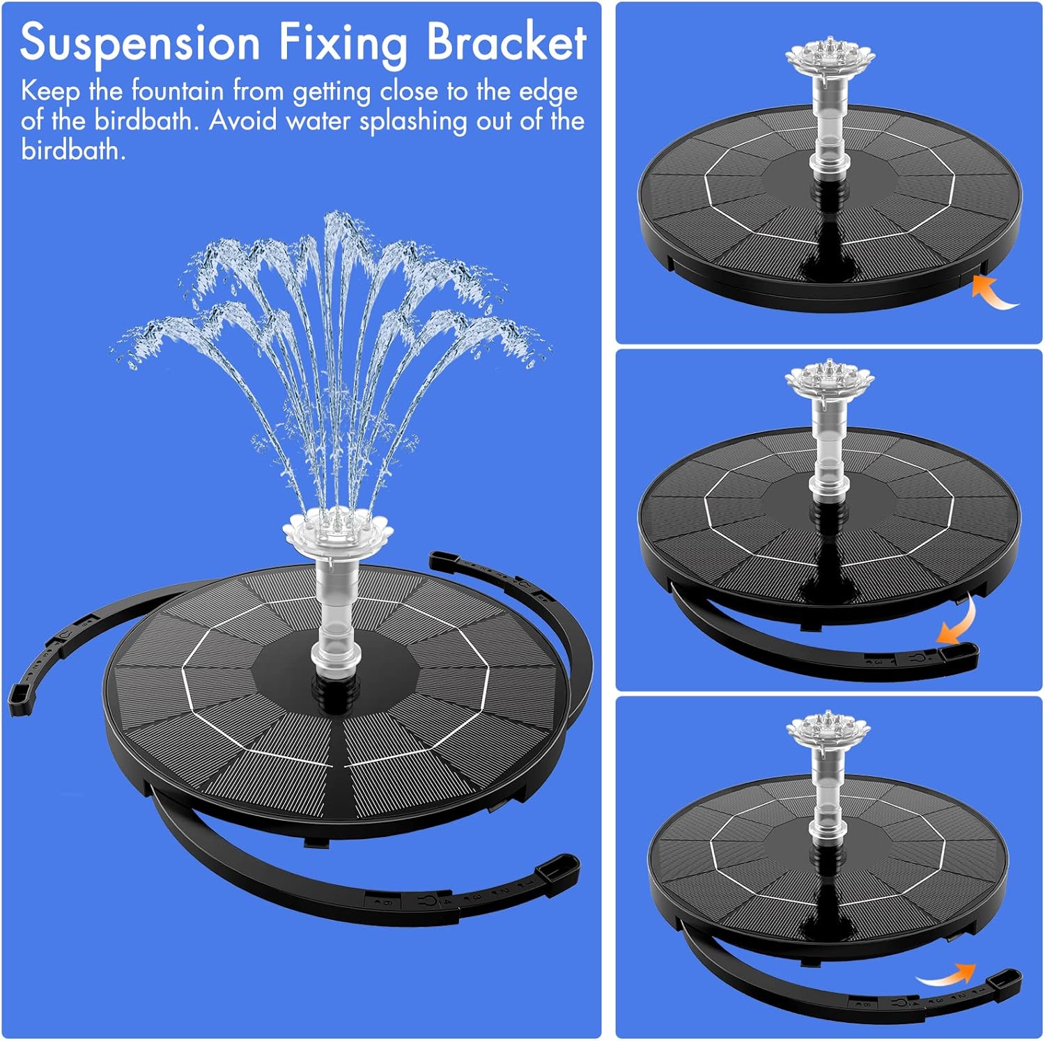 AISITIN 3.5W Solar Fountain Pump for Water Feature Outdoor DIY Solar Bird Bath Fountain with Multiple Nozzles, Solar Powered Water Fountain for Garden, Ponds, Fish Tank and Aquarium