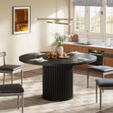 Tribesigns 47.24-Inch Black Round Dining Table for 4-6 People, Modern Fluted MDF + Metal Base Kitchen Table, Sturdy Circle Dining Room Furniture, Black