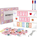 BONNYCO Pink Cinema Light Box with 400 Letters, Emojis, 2 Markers. Led Light Box Home Office and Room Decor, Cinema Led Sign Letters Board. Gifts for Women Girls Christmas Birthdays, Pink Decor