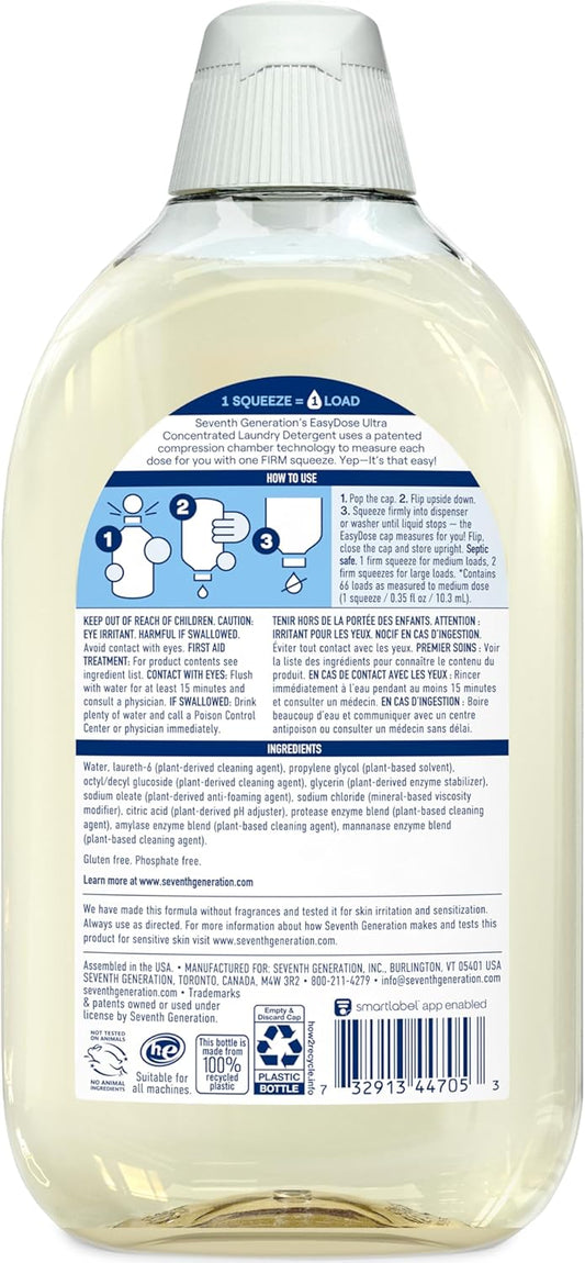 Seventh Generation EasyDose Laundry Detergent, Ultra Concentrated: 66 Loads, Free & Clear Designed for Sensitive Skin, 23.1 Fl Oz