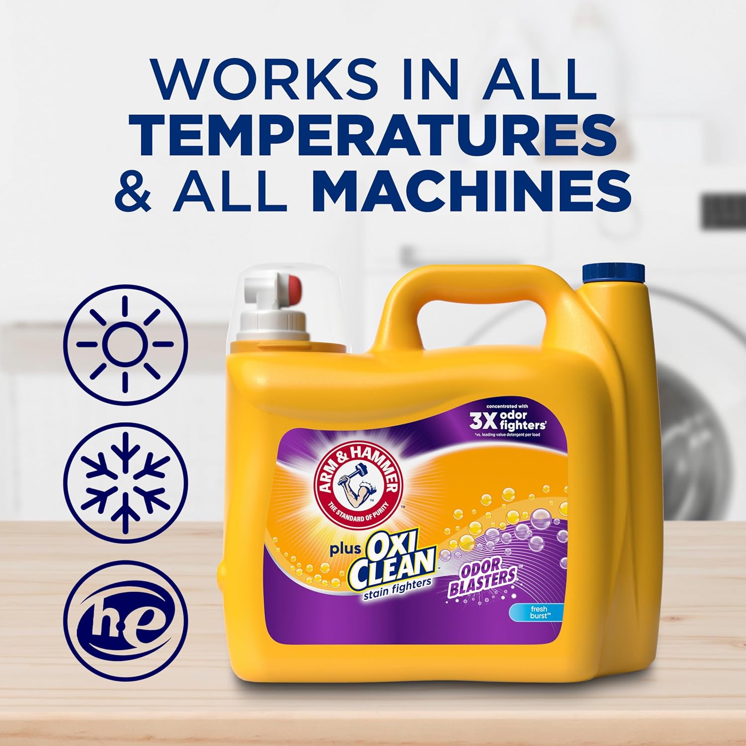 ARM & HAMMER Plus OxiClean Odor Blasters Fresh Burst, 128 Loads Liquid Laundry Detergent, 166.5 Fl oz