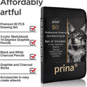 Prina 50 Pack Drawing Set Sketch Kit, Sketching Supplies with 3-Color Sketchbook, Graphite, and Charcoal Pencils, Pro Art Drawing Kit for Artists Adults Teens Beginner Kid, Ideal for Shading, Blending