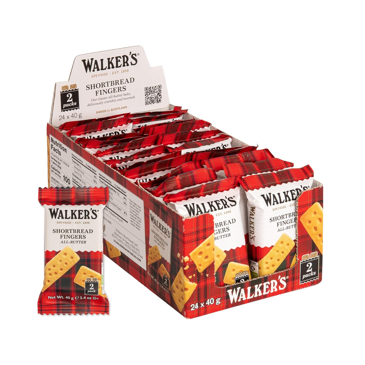 Walker's Shortbread Fingers, Pure Butter Shortbread Cookies, 1.4 Oz (Pack of 24)