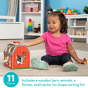 Melissa & Doug Take-Along Wooden Toy Barn, 11-Pc Portable Toddler Playset with Farm Animals & Pop-Up Roof, Preschool Learning Toys for Girls & Boys 2+