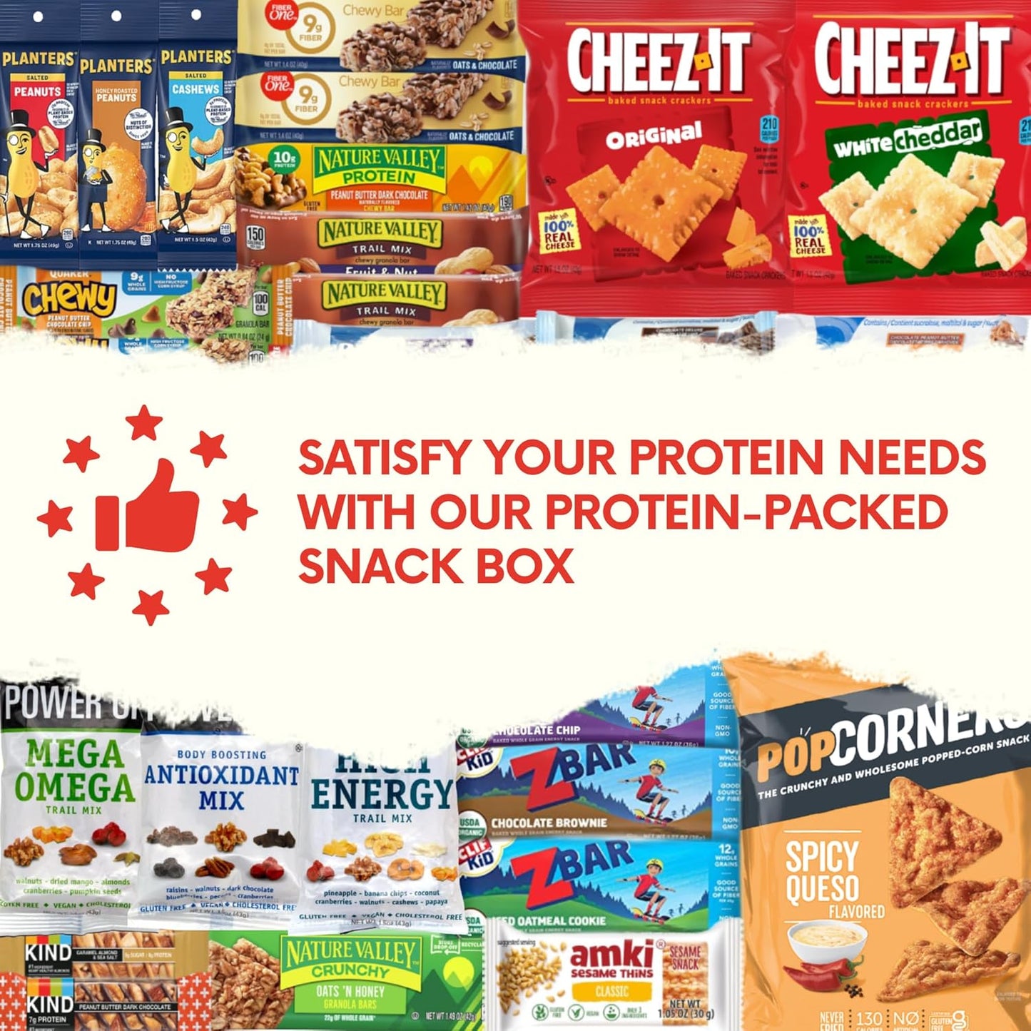Jumbo Jumble Snack Box (40 Count) Protein Gift Care Package Snacks Variety Pack for Adults Teens Kids Men Women College Office Birthday (Protein Set)