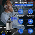 Retractable Car Charger, 4 in 1 Fast Charging Car Charger USB-C & USB-A Compatible with iPhone 17/16/15/14/13/12/11,Galaxy,Pixel
