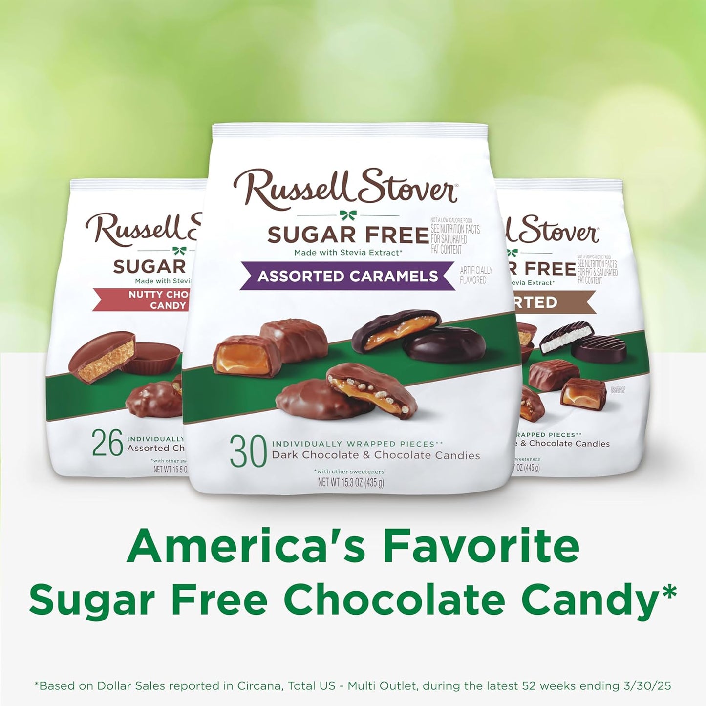 RUSSELL STOVER Sugar Free Assorted Caramels in Chocolate Candy, 15.3 oz. bag