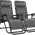 Best Choice Products Set of 2 Adjustable Steel Mesh Zero Gravity Lounge Chair Recliners w/Pillows and Cup Holder Trays - Gray