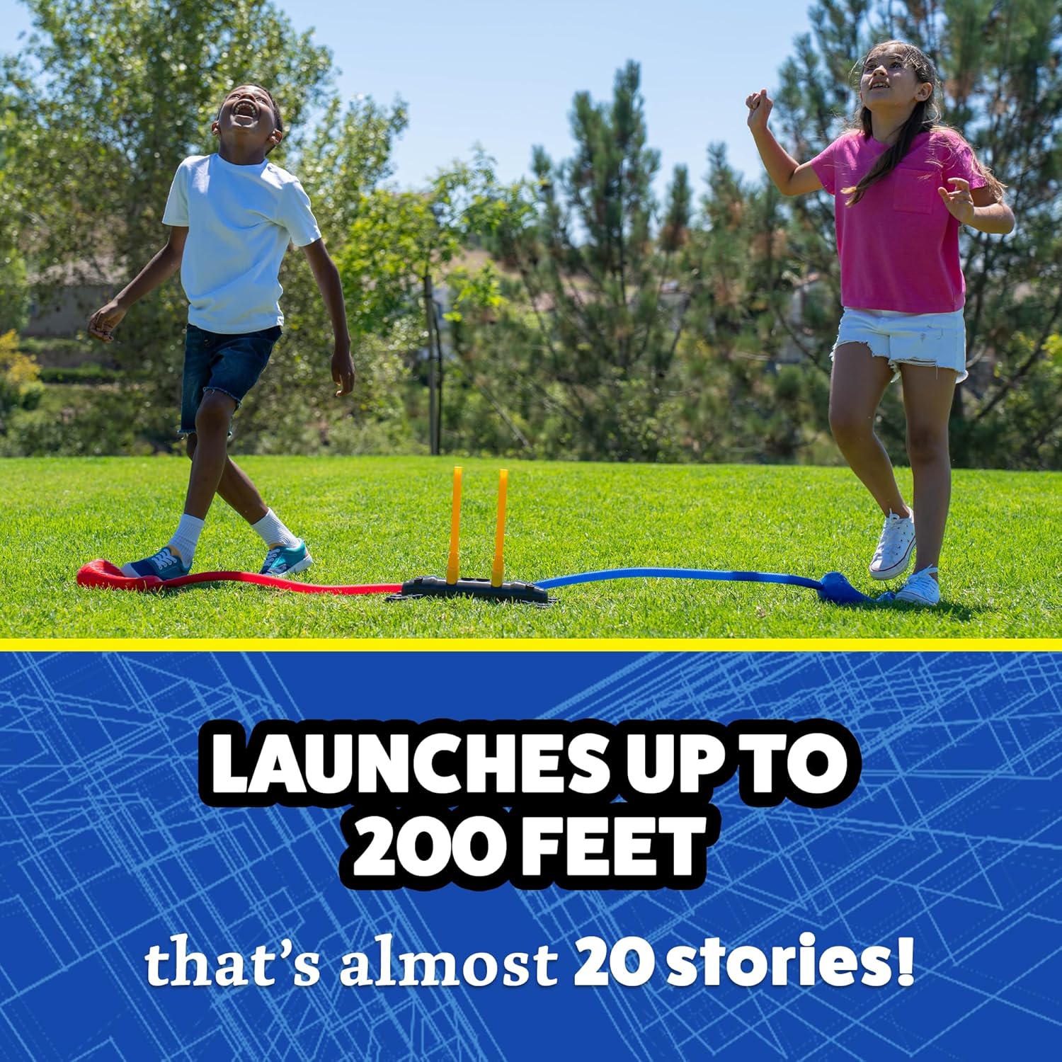 Stomp Rocket Original Dueling Rocket Launcher for Kids, 8 Rockets - Fun Backyard & Outdoor Kids Toys Gifts for Boys & Girls -Toy Foam Blaster Set Soars 200ft - Multi-Player Launcher Stand