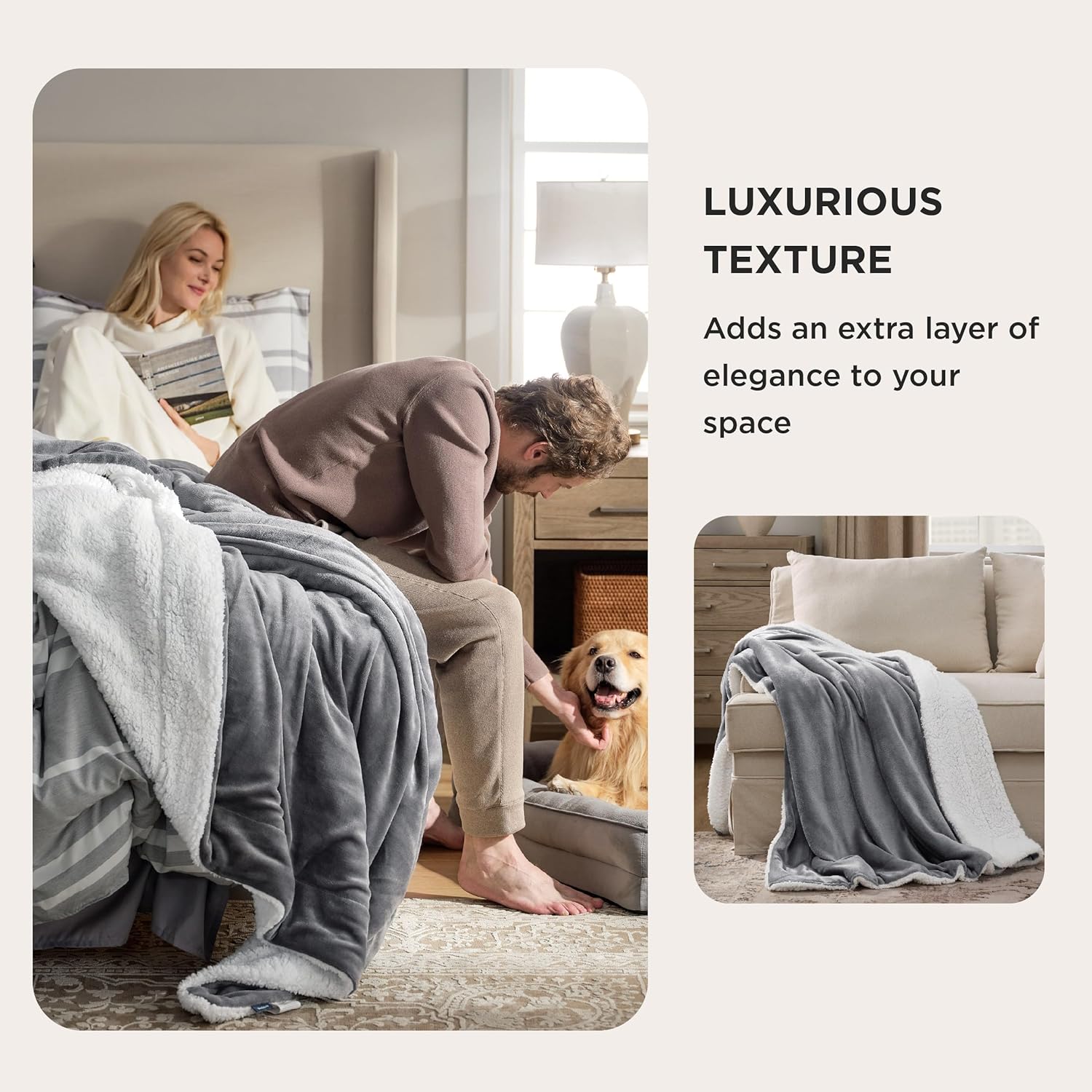 Bedsure GentleSoft Sherpa Fleece Throw Blanket for Couch - Thick and Warm Blanket for Winter, Soft Fuzzy Plush Throw Gifts for Women and Men, Grey, 50x60 Inches