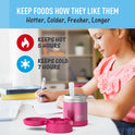 THERMOS FUNTAINER Insulated Food Jar, 10 Ounce, Kid Friendly Food Jar with Foldable Spoon, Pink