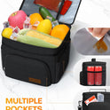 HOTOR Insulated Lunch Box for Men & Women - Leak-Proof Cooler Lunch Bag with 4 Pockets, Adjustable Strap, Ideal for Work, Picnic, Travel - Medium, Black, 10.2"×6.9"×8.5"