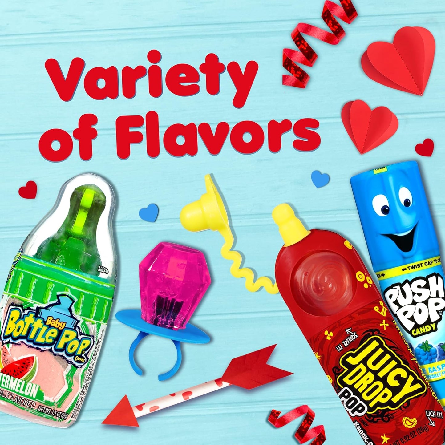 Candy Variety Pack, 18Ct Assorted Valentine's Candy Lollipops, Bulk Individually Wrapped Ring Pop, Push Pop, Baby Bottle Pop & Juicy Drop, Birthday Party Favors, Valentine's Gifts, Kids Goodie Bags