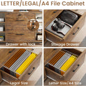 SEDETA 44" File Cabinet, Filing Cabinet fits Legal/Letter Size, 2 Drawer File Cabinets for Home Office with Lock, Power Strip, 6 Storage Shelves, Rustic Brown
